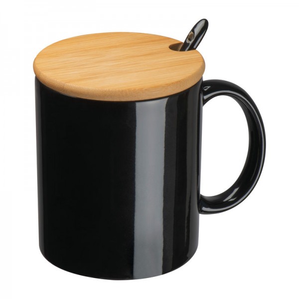 LOTHAR Ceașcă ceramică cu lingură și capac, 300 ml ø 8,5 × 10,2 cm Negru