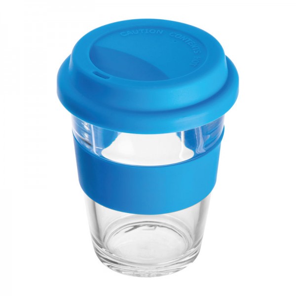 AMANDA Pahar din sticlă cu manșon și capac, 300 ml ø 9,8 × 12,2 cm Albastru