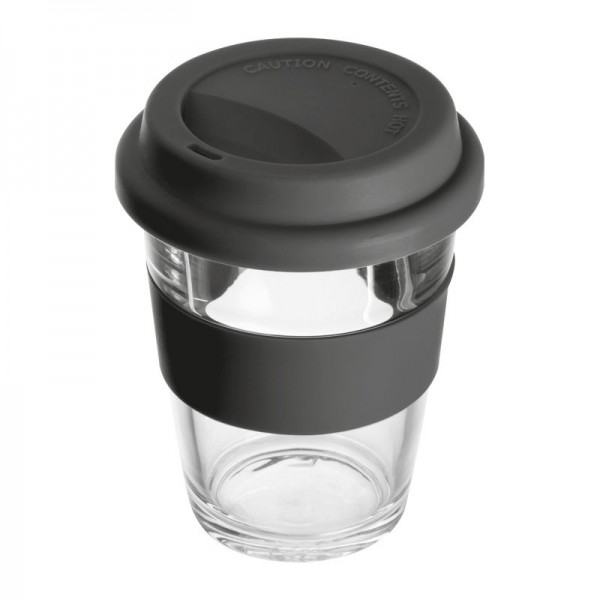 AMANDA Pahar din sticlă cu manșon și capac, 300 ml ø 9,8 × 12,2 cm Negru