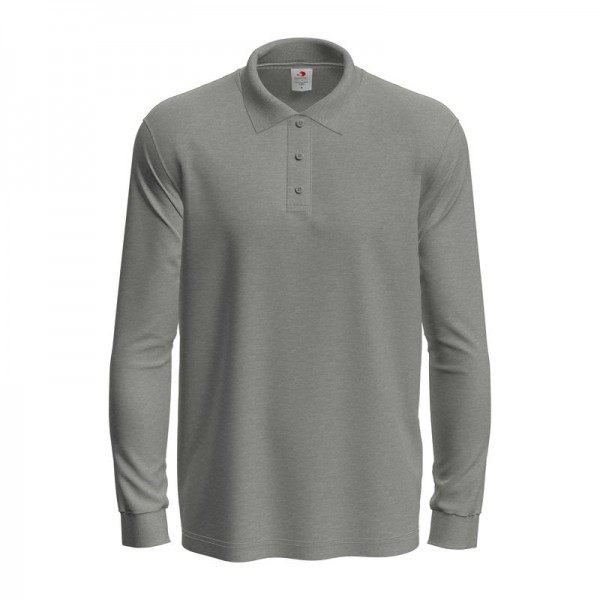 Classic Unisex Polo Long Sleeve M Grey Heather