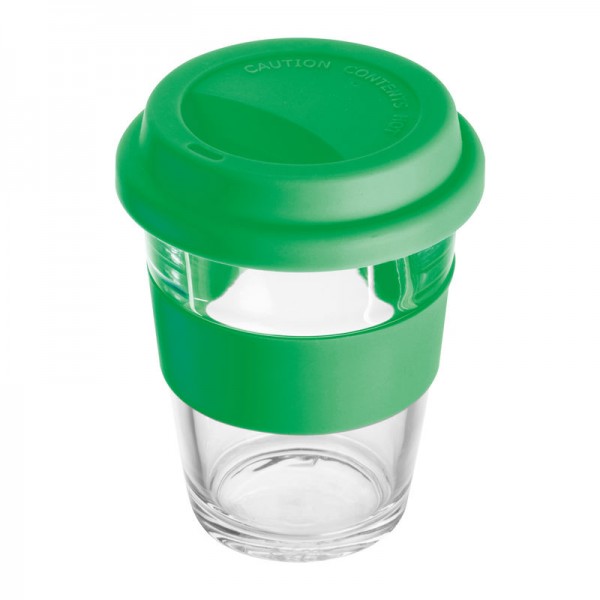 Cană din sticlă cu manșon și capac din silicon. ø 9,8 × 12,2 cm Verde